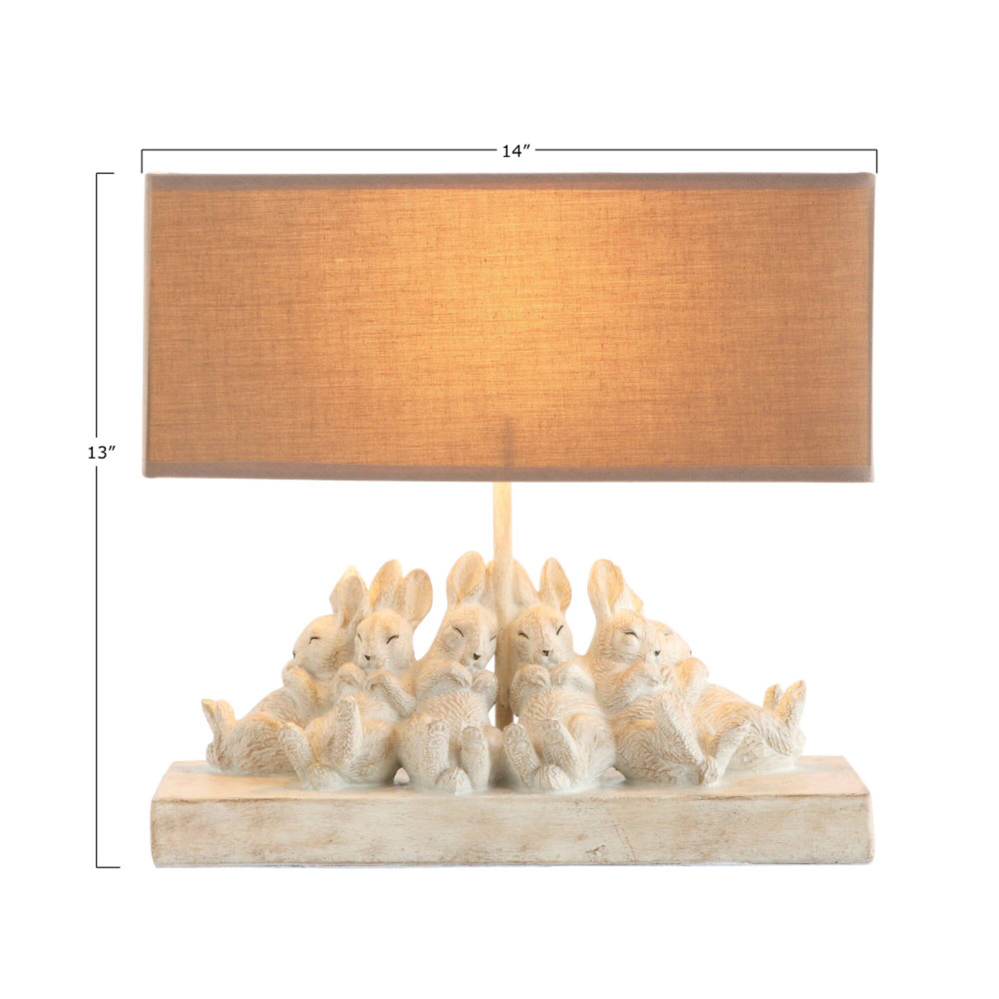 Hello Honey® 14" White and Sand Rabbit Table Lamp with Rectangle Linen Shade